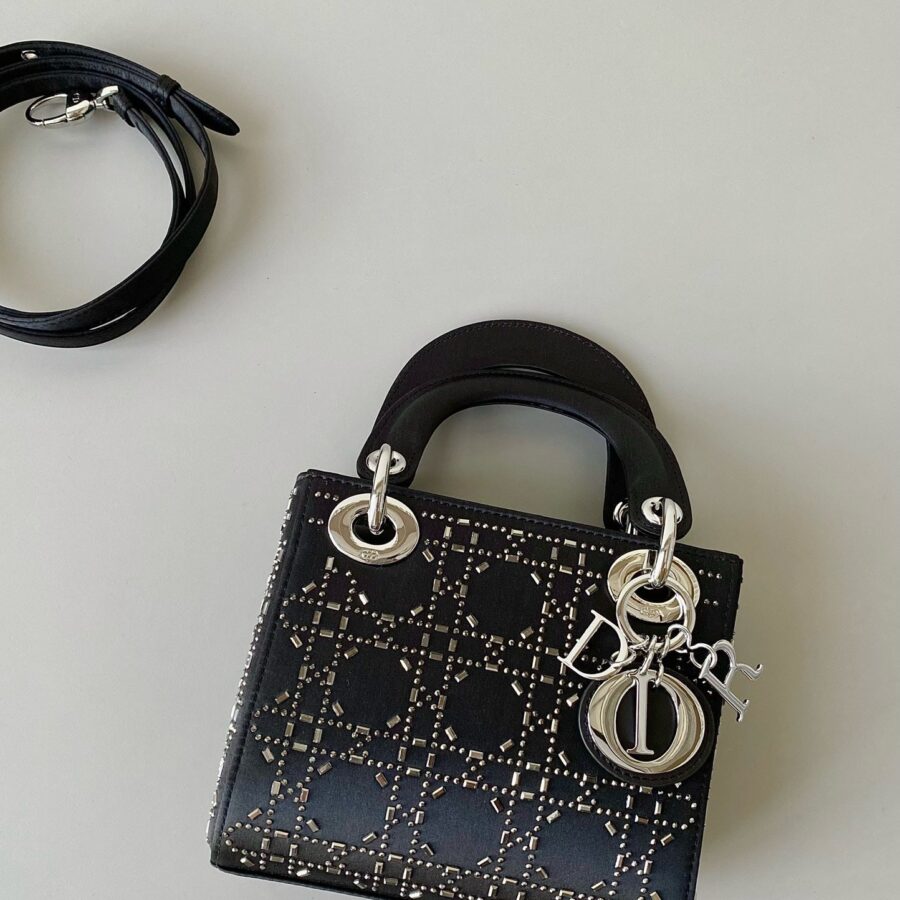 Strass Cannage Satin small LD السلة ( black, grey ) | Studio Nafay
