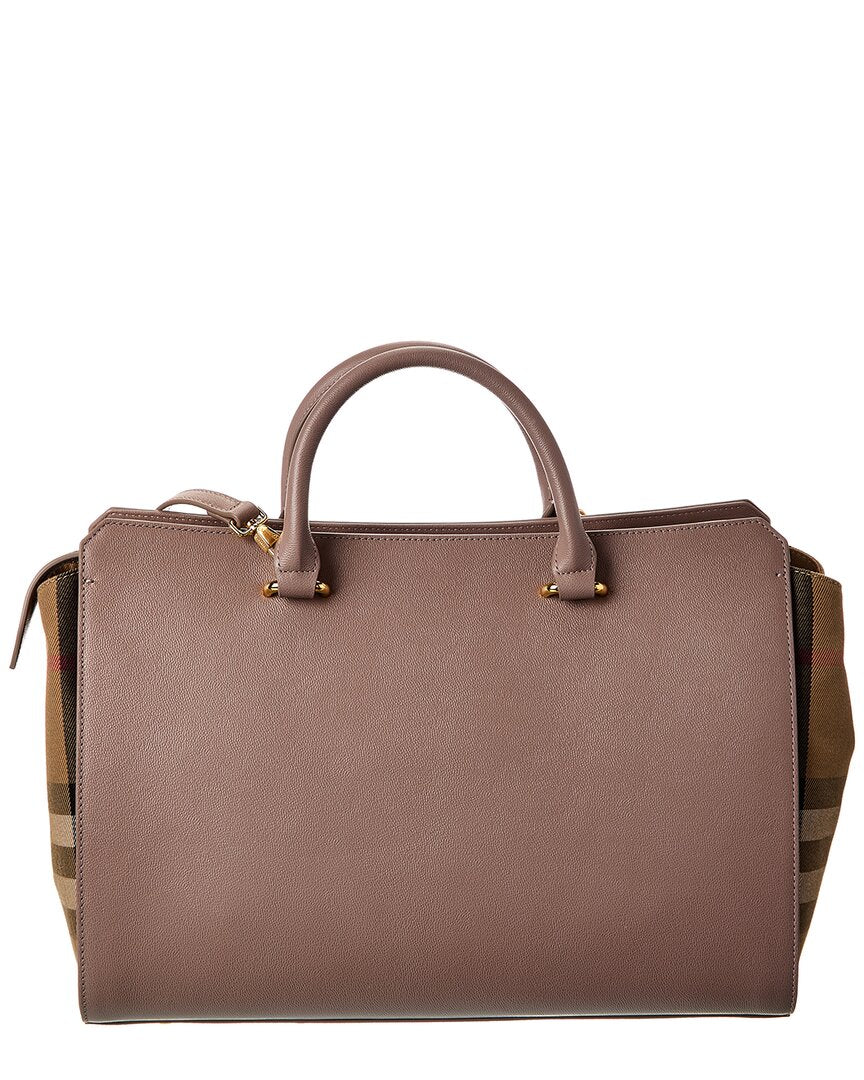 Burberry Banwell متوسط جلد & Check Canvas Satchel