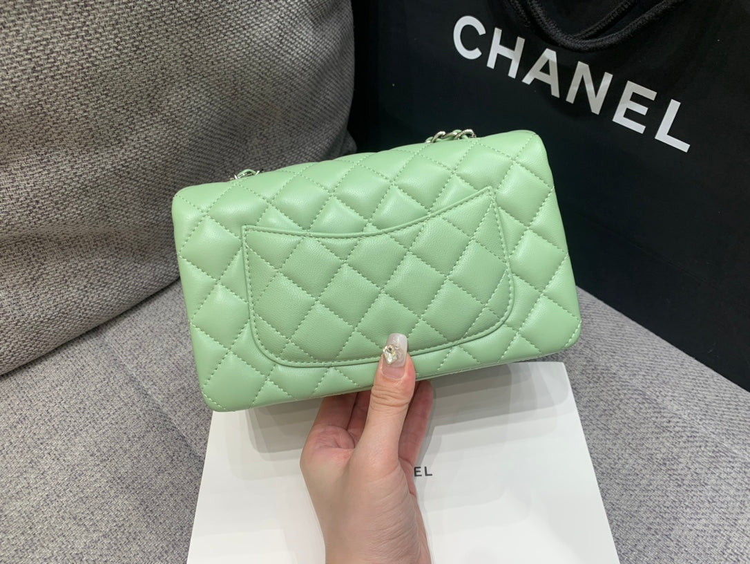 حقيبة غطاء مستطيلة ميني 20CM ليموني جلد الغنم إكسسوارات فضية