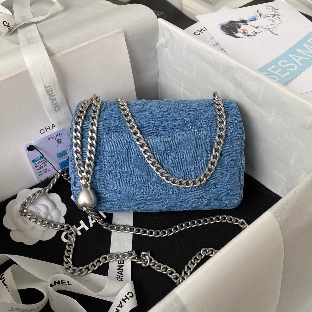 23P حقيبة بغطاء 19cm Denim إكسسوارات فضية