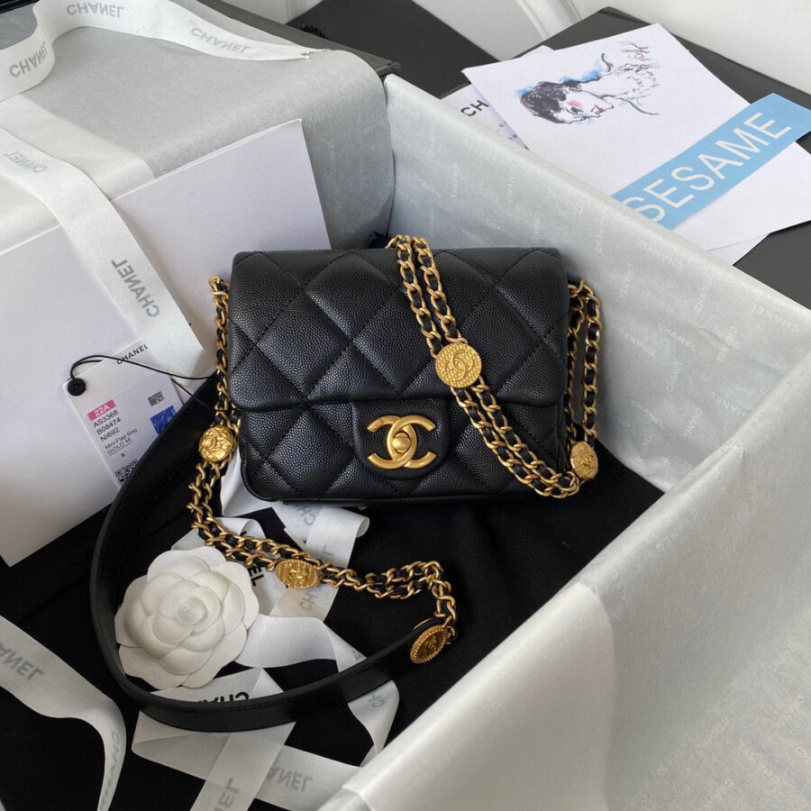 19 Flap Bag 17 Black Caviar Gold Hardware | Studio Nafay