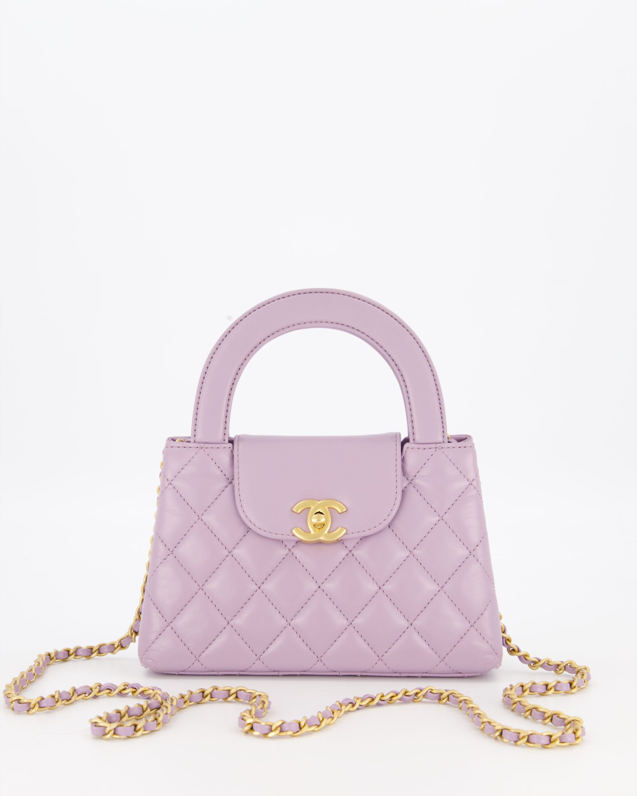 *HOT Colour* Chanel Lilac صغير ميني Kelly Shopping Bag In جلد عجل…