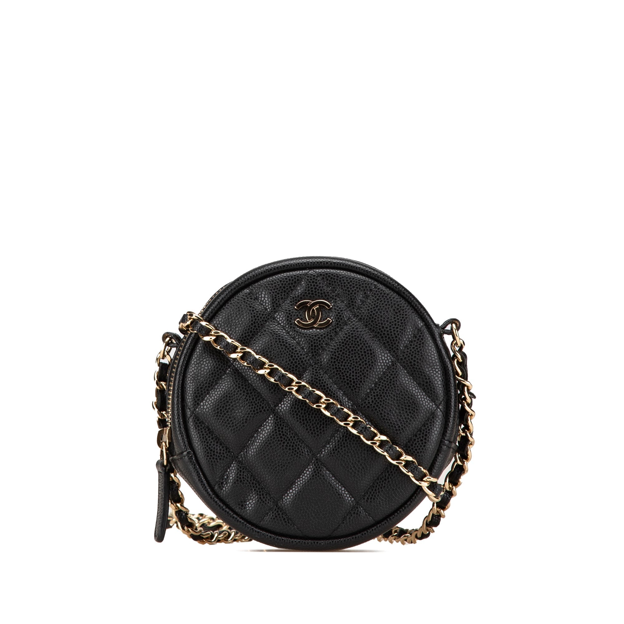 Black Chanel CC Quilted Caviar Round Clutch With Chain Crossbody Bag - صورة المنتج 2