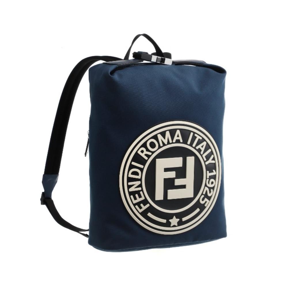Fendi Zaino Marine أزرق Canvas Stamp Logo Backpack