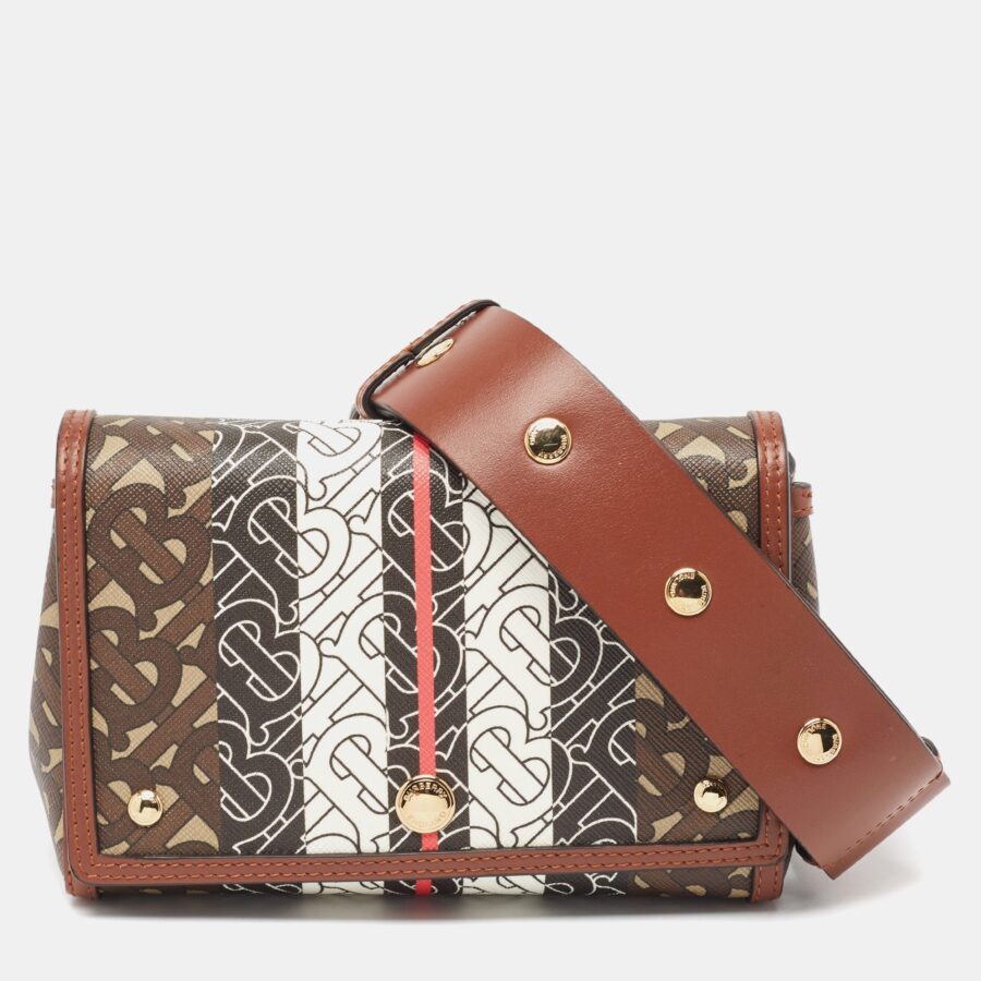 BURBERRY Brown/Black TB Monogram Coated Canvas and Leather Hackberry Crossbody Bag | Studio Nafay