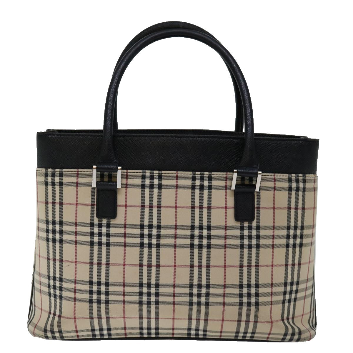 BURBERRY Nova Check Hand Bag Canvas Beige بني Auth mr059
